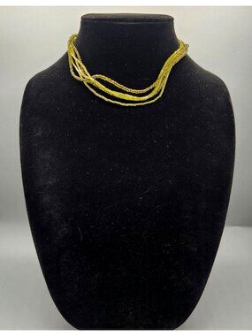 Multistrand Yellow Beaded Necklace With Adjustable Gold-Tone Clasp For Women